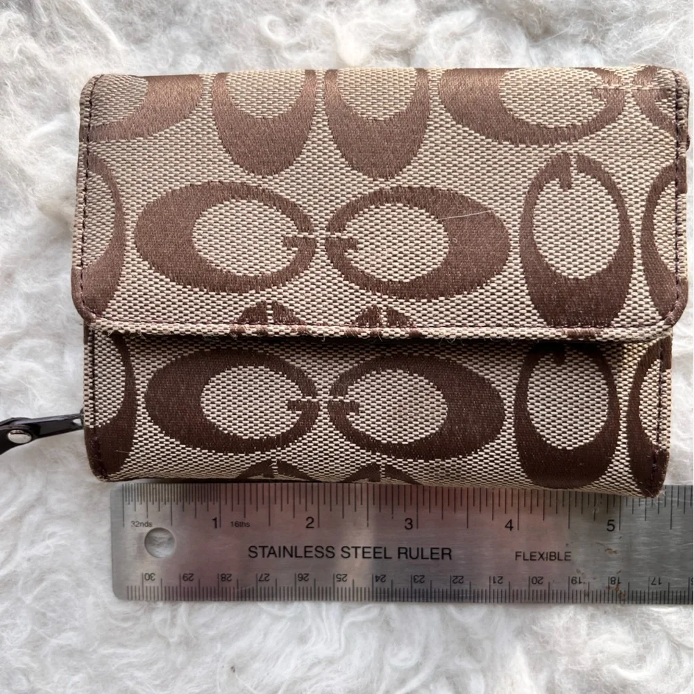 Brown Tan Logo Trifold Coach Style Gucci Look A Like Wallet Cardholder Signature